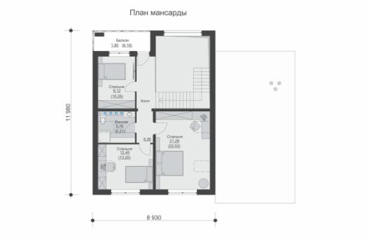 Одноэтажный дом c мансардой, вторым светом, террасой и балконом